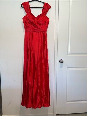 Red Satin Floor-Length Evening Gown